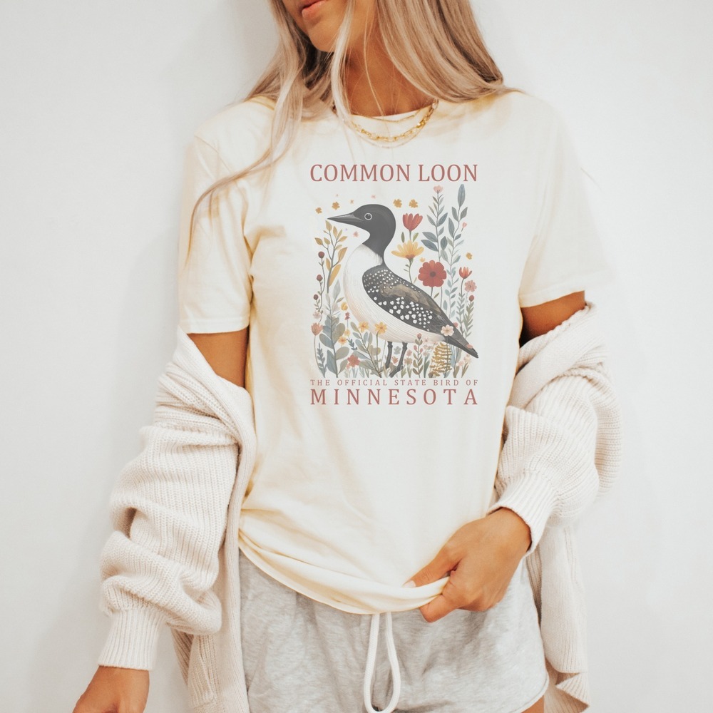 Common Loon Botanical Graphic Tee Natural State Bird Minnesota